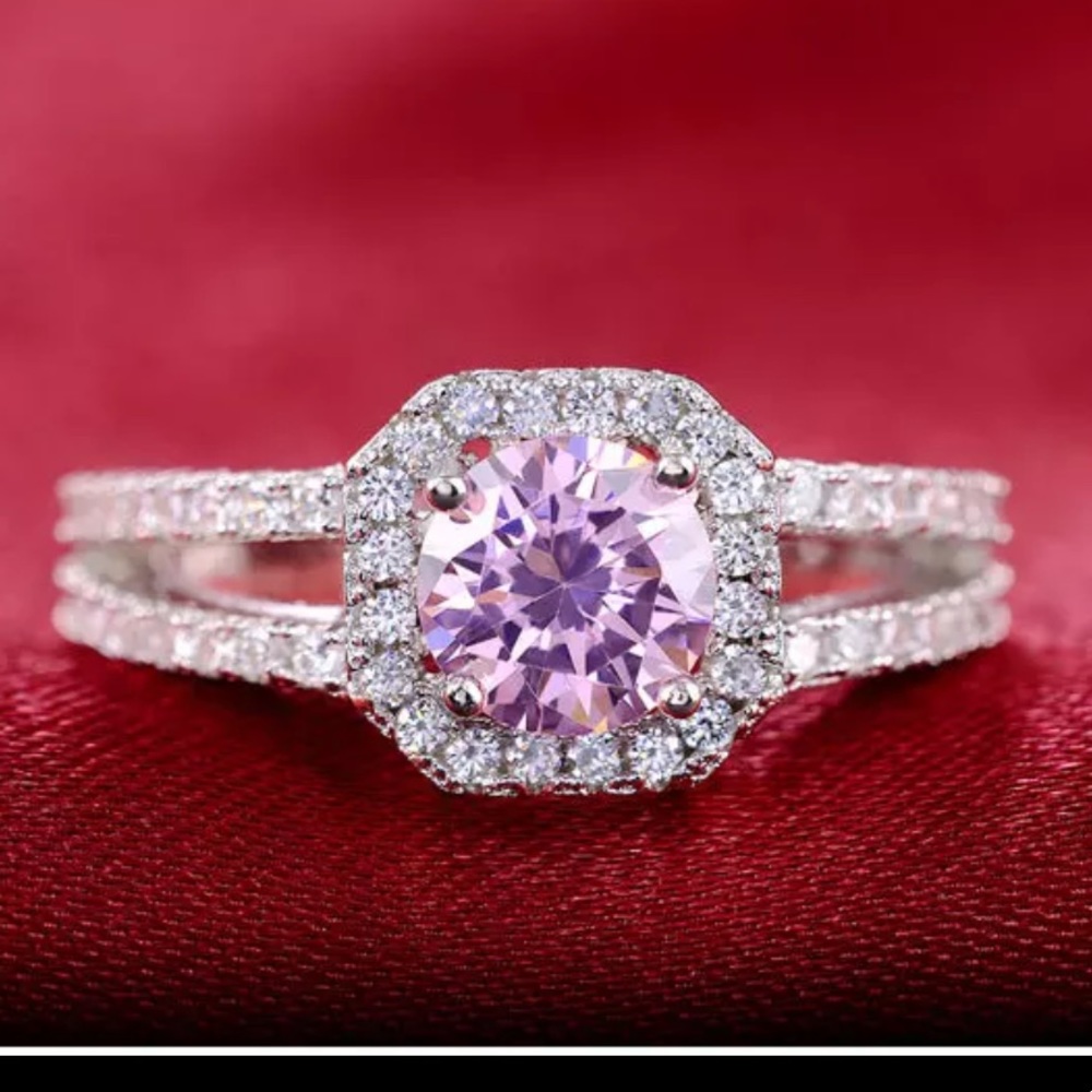 New Lovely 925 Silver Square Pink Sapphire Ring - Picture 4 of 4
